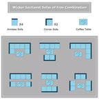Costway Salon de Jardin en Résine Tressée 7 Pièces Beige/Bleu Marine/Gris