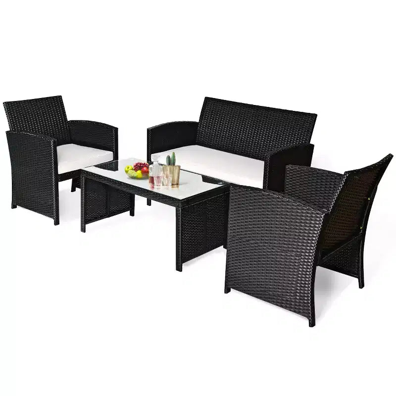 Costway Salon de jardin 8 pièces en rotin avec coussins, canapé et table, noir
