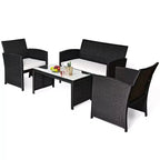 Costway Salon de jardin 8 pièces en rotin avec coussins, canapé et table, noir
