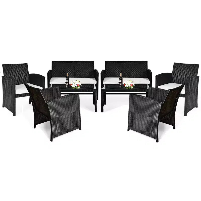 Costway Salon de jardin 8 pièces en rotin avec coussins, canapé et table, noir