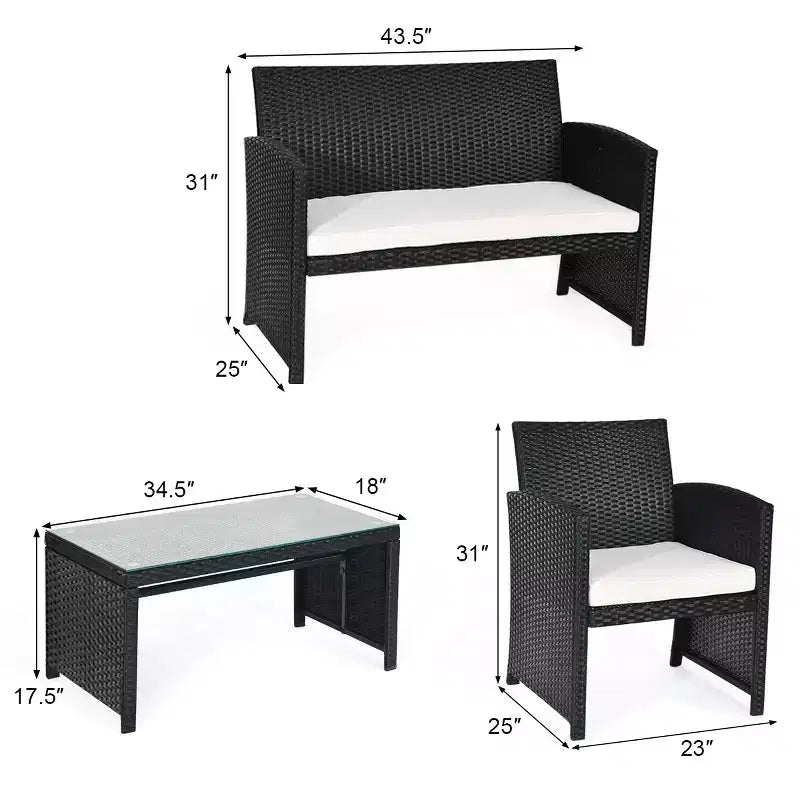 Costway Salon de jardin 8 pièces en rotin avec coussins, canapé et table, noir