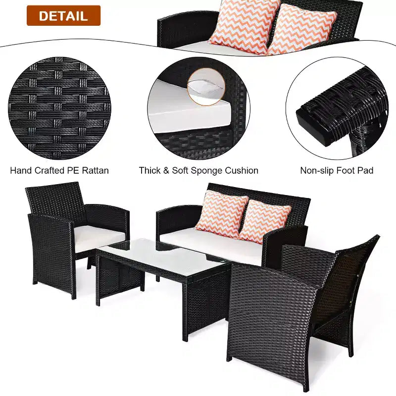 Costway Salon de jardin 8 pièces en rotin avec coussins, canapé et table, noir
