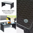 Costway Salon de jardin 8 pièces en rotin avec coussins, canapé et table, noir