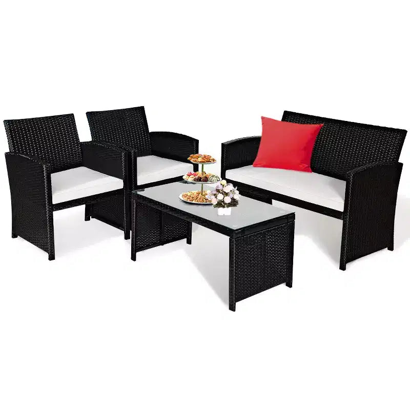 Costway Salon de jardin 8 pièces en rotin avec coussins, canapé et table, noir