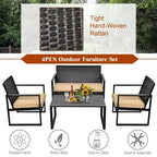 Costway 4PCS Patio Rattan Furniture Set Cushioned Sofa Coffee Table Garden Deck Brown