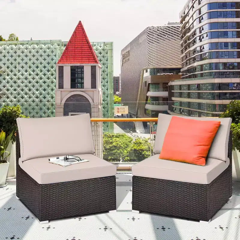 Costway Lot de 2 canapés sans accoudoirs en rotin pour terrasse avec coussins