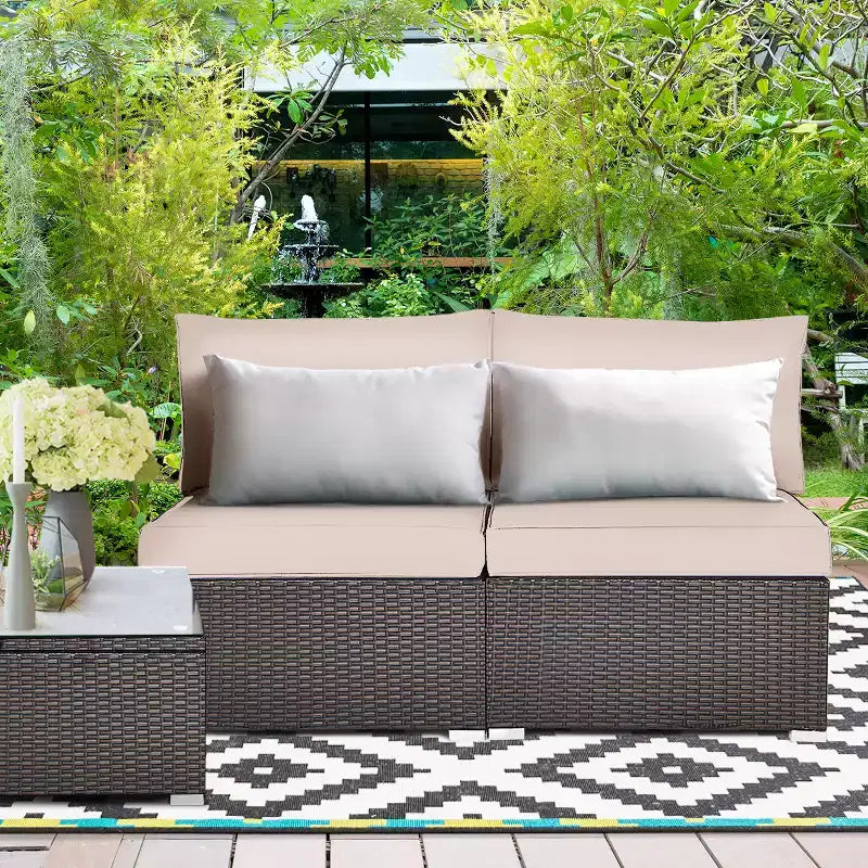 Costway Lot de 2 canapés sans accoudoirs en rotin pour terrasse avec coussins