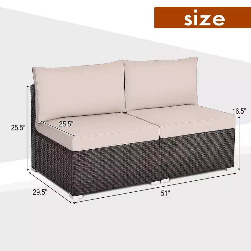 Costway Lot de 2 canapés sans accoudoirs en rotin pour terrasse avec coussins