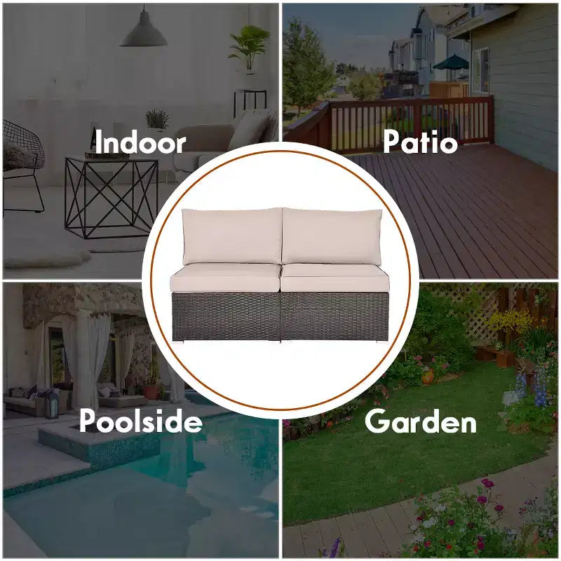 Costway Lot de 2 canapés sans accoudoirs en rotin pour terrasse avec coussins