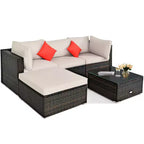Costway 5PCS Outdoor Patio Rattan Furniture Set Sectional Conversation W/Beige Cushion
