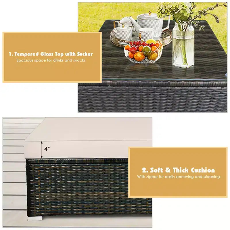 Costway 5PCS Outdoor Patio Rattan Furniture Set Sectional Conversation W/Beige Cushion