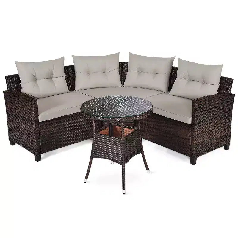 Costway 4PCS Outdoor Patio Rattan Furniture Set Cushioned Sofa Table