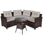Costway 4PCS Outdoor Patio Rattan Furniture Set Cushioned Sofa Table