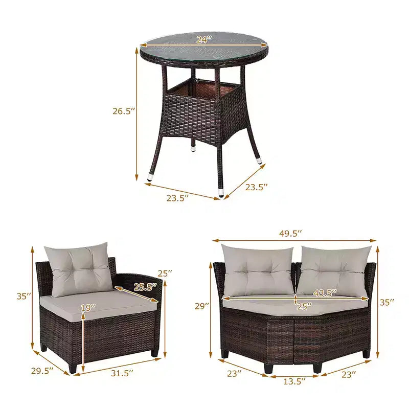 Costway 4PCS Outdoor Patio Rattan Furniture Set Cushioned Sofa Table