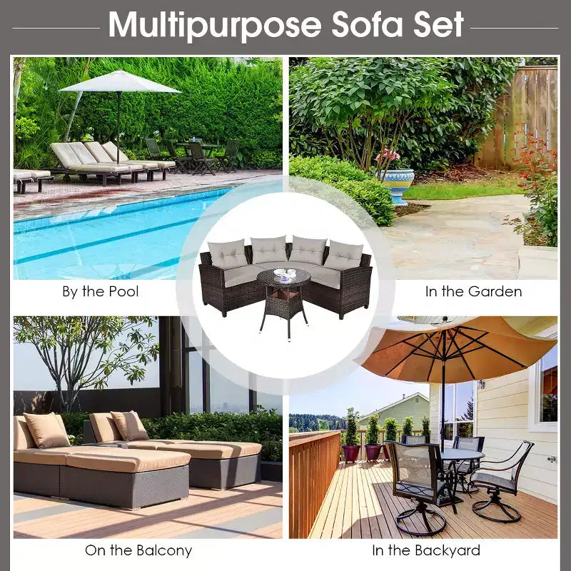 Costway 4PCS Outdoor Patio Rattan Furniture Set Cushioned Sofa Table