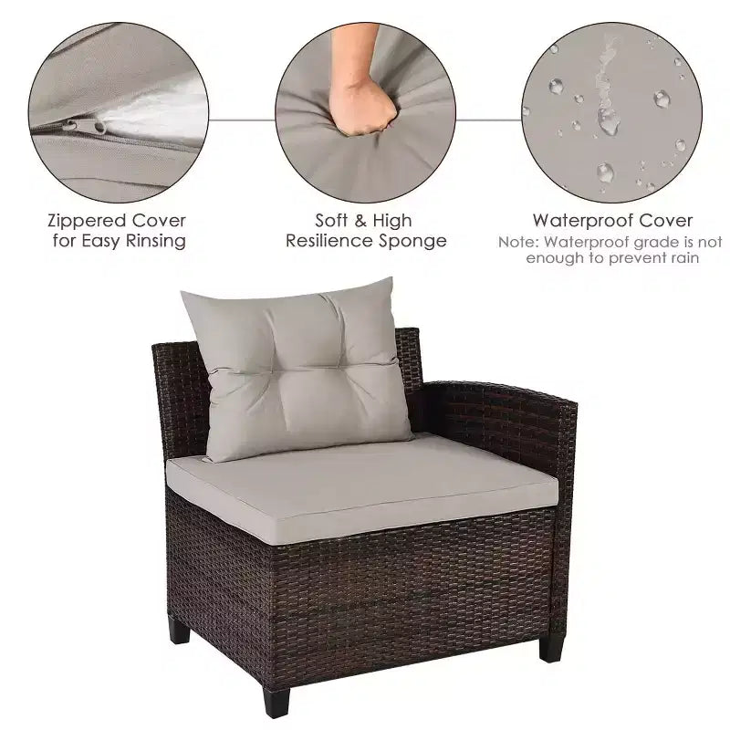Costway 4PCS Outdoor Patio Rattan Furniture Set Cushioned Sofa Table