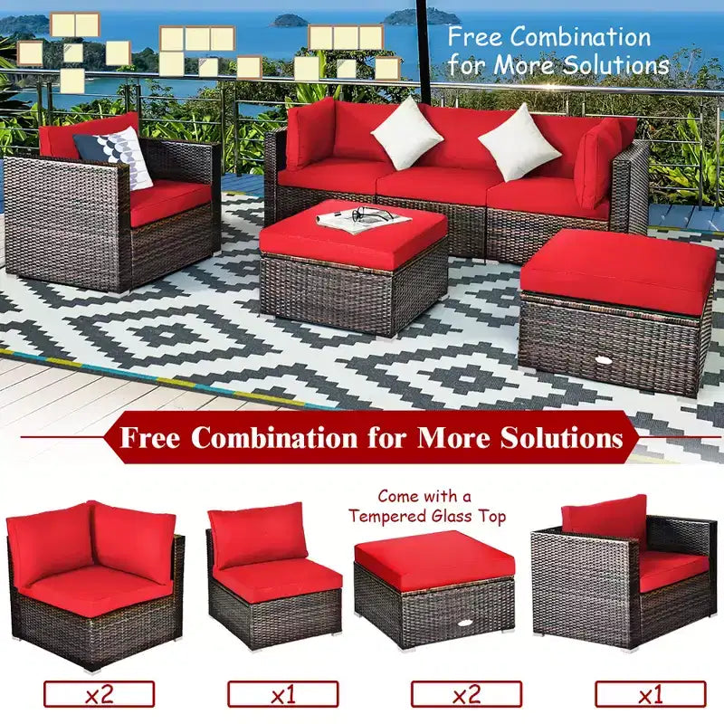 Costway 6PCS Patio Rattan Furniture Set Cushion Sofa Coffee Table