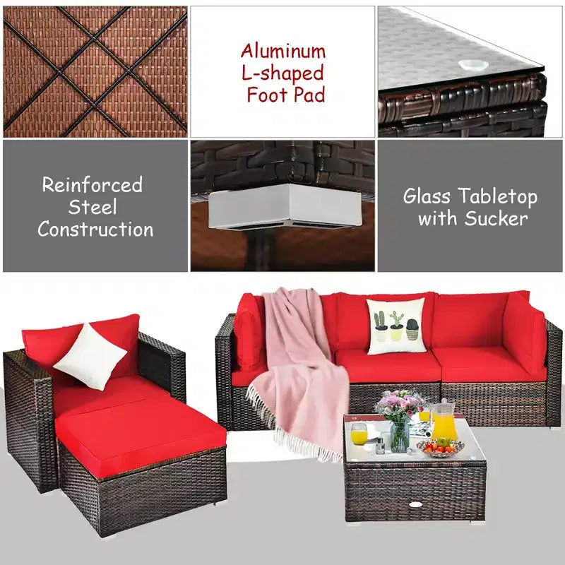 Costway 6PCS Patio Rattan Furniture Set Cushion Sofa Coffee Table