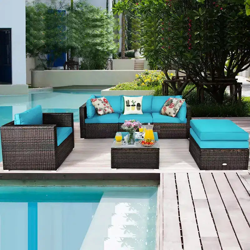 Costway 6PCS Patio Rattan Furniture Set Cushion Sofa Coffee Table