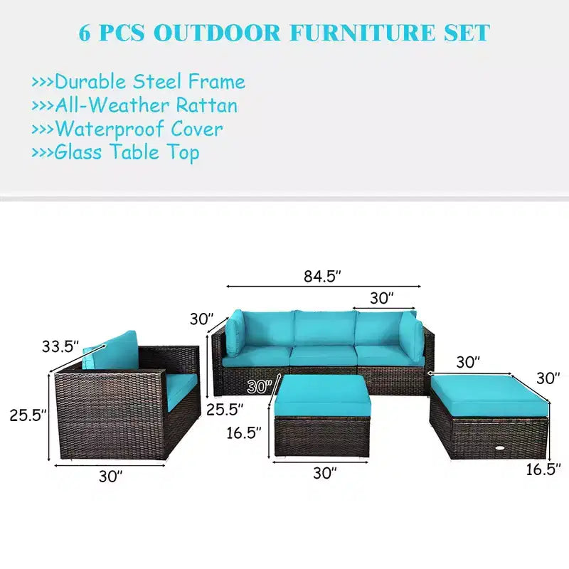 Costway 6PCS Patio Rattan Furniture Set Cushion Sofa Coffee Table