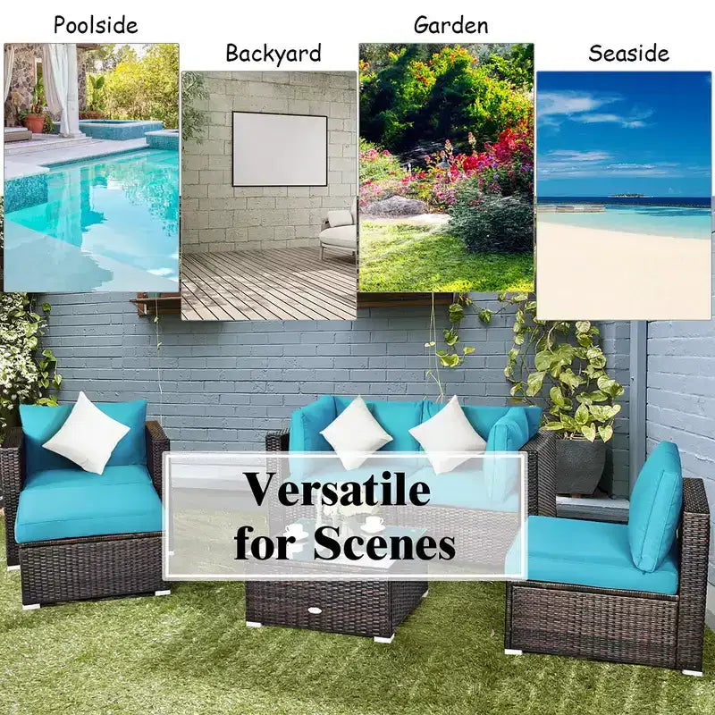 Costway 6PCS Patio Rattan Furniture Set Cushion Sofa Coffee Table