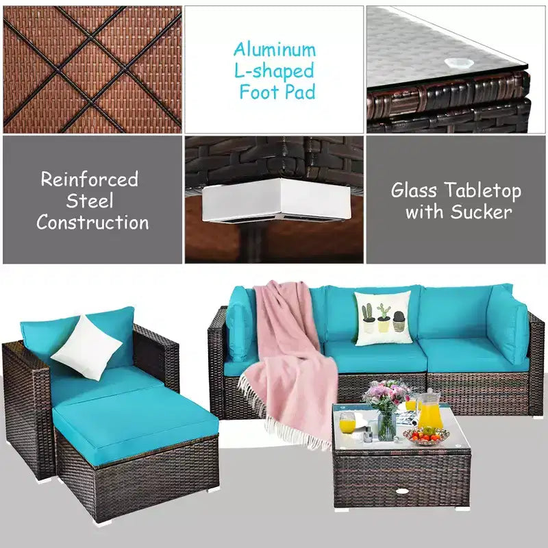 Costway 6PCS Patio Rattan Furniture Set Cushion Sofa Coffee Table