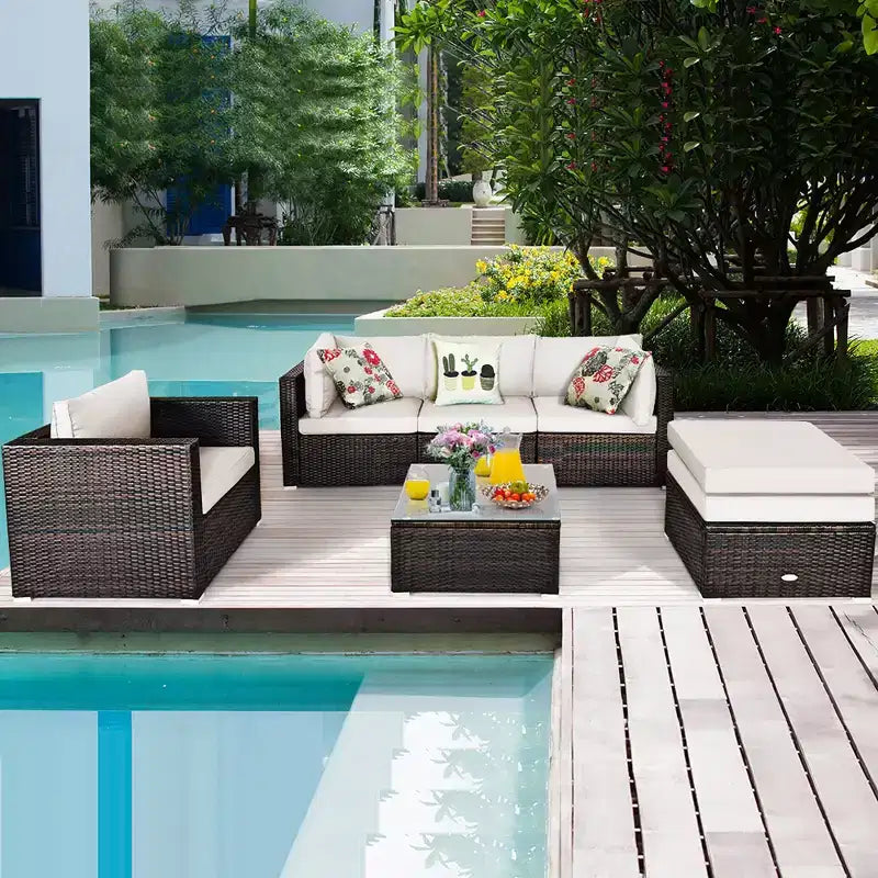 Costway 6PCS Patio Rattan Furniture Set Cushion Sofa Coffee Table