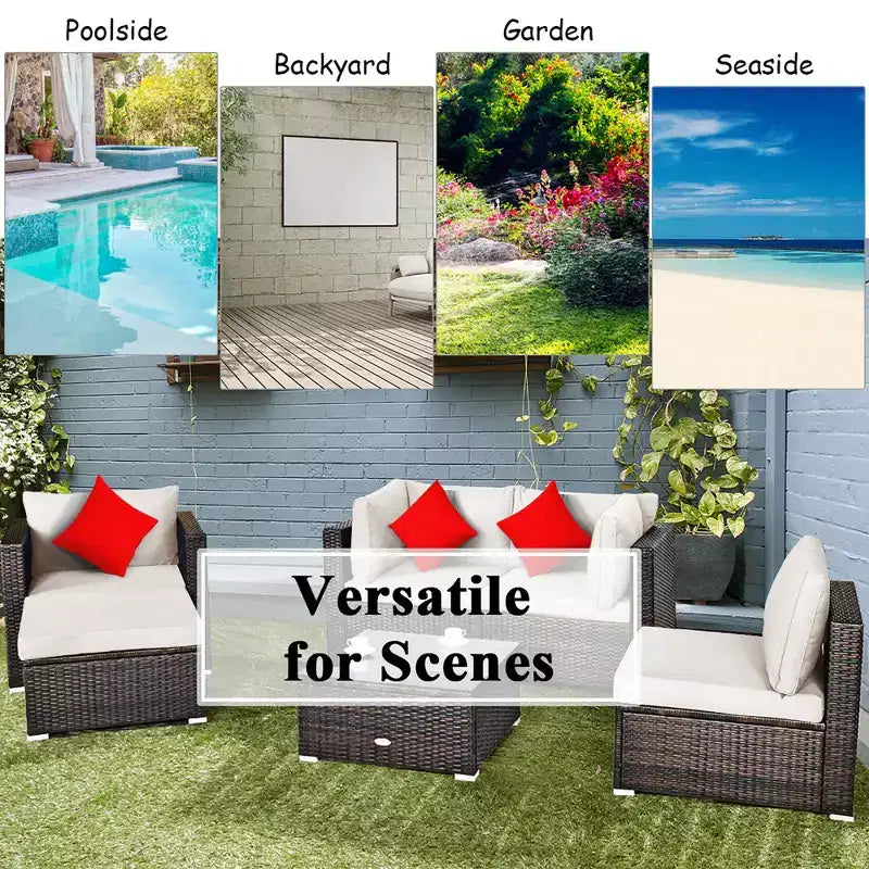 Costway 6PCS Patio Rattan Furniture Set Cushion Sofa Coffee Table