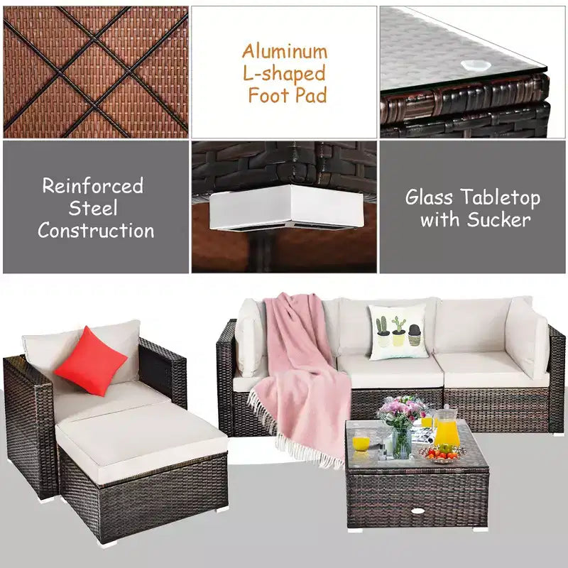 Costway 6PCS Patio Rattan Furniture Set Cushion Sofa Coffee Table