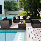 Costway 6PCS Patio Rattan Furniture Set Cushion Sofa Coffee Table
