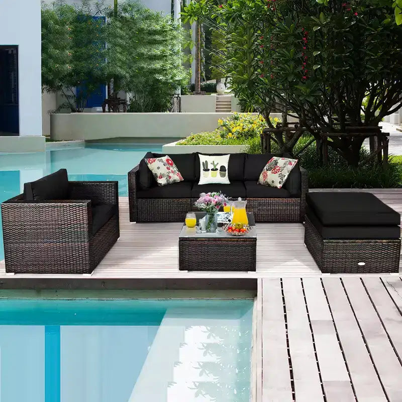 Costway 6PCS Patio Rattan Furniture Set Cushion Sofa Coffee Table