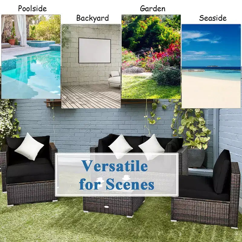 Costway 6PCS Patio Rattan Furniture Set Cushion Sofa Coffee Table