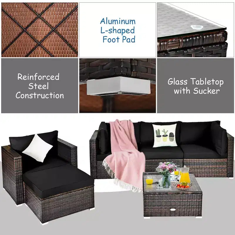 Costway 6PCS Patio Rattan Furniture Set Cushion Sofa Coffee Table