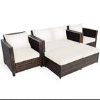 Costway 5PCS Patio Rattan Furniture Set Loveseat Sofa Ottoman Cushioned Red\White