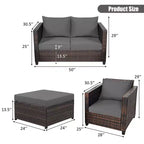Costway 5PCS Patio Rattan Furniture Set Loveseat Sofa Ottoman Cushioned Red\White