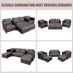 Costway 5PCS Patio Rattan Furniture Set Loveseat Sofa Ottoman Cushioned Red\White