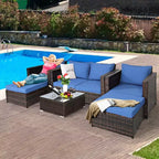 Costway 5PCS Patio Rattan Furniture Set Loveseat Sofa Ottoman Cushioned Red\White