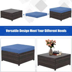 Costway 5PCS Patio Rattan Furniture Set Loveseat Sofa Ottoman Cushioned Red\White