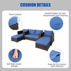 Costway 5PCS Patio Rattan Furniture Set Loveseat Sofa Ottoman Cushioned Red\White