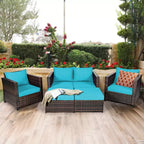 Costway 5PCS Patio Rattan Furniture Set Loveseat Sofa Ottoman Cushioned Red\White
