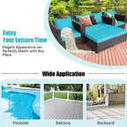 Costway 5PCS Patio Rattan Furniture Set Loveseat Sofa Ottoman Cushioned Red\White