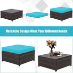 Costway 5PCS Patio Rattan Furniture Set Loveseat Sofa Ottoman Cushioned Red\White