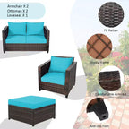 Costway 5PCS Patio Rattan Furniture Set Loveseat Sofa Ottoman Cushioned Red\White