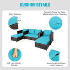 Costway 5PCS Patio Rattan Furniture Set Loveseat Sofa Ottoman Cushioned Red\White