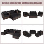 Costway 5PCS Patio Rattan Furniture Set Loveseat Sofa Ottoman Cushioned Red\White