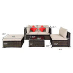 Costway 5PCS Patio Rattan Furniture Set Sectional Conversation W/Beige Cushion