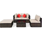 Costway 5PCS Patio Rattan Furniture Set Sectional Conversation W/Beige Cushion