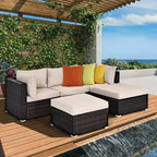 Costway Ensemble de Meubles de Patio en Rotin 5 Pièces avec Table Ottomane Beige