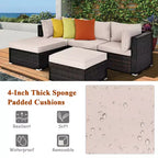 Costway Ensemble de Meubles de Patio en Rotin 5 Pièces avec Table Ottomane Beige