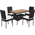 Costway Salon de Jardin 5 Pièces en Résine Tressée, Table Plateau Bois, Fauteuils Rembourrés pour Patio, Jardin, Terrasse